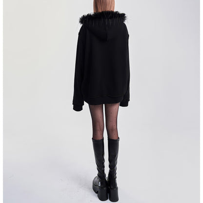 Faux Fur Trim Zip-Up Hoodie