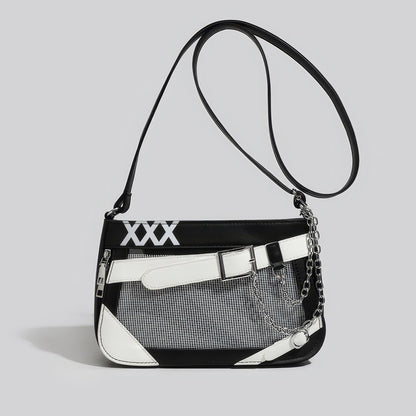 Belt Buckle Chain Detail Vinyl Shoulder Bag