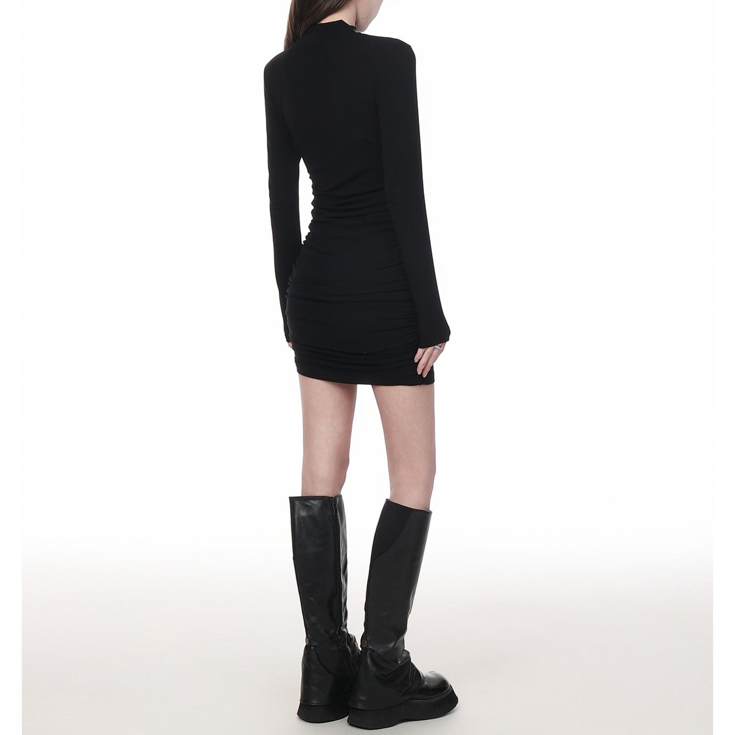 High Neck Ruched Bodycon Mini Dress