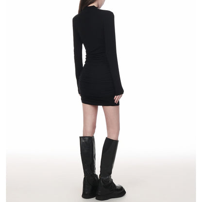 High Neck Ruched Bodycon Mini Dress