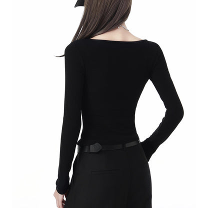 Asymmetrical Off Shoulder Black Top