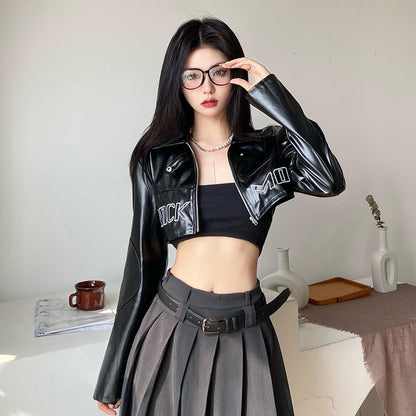 Cropped Faux Leather Moto Jacket