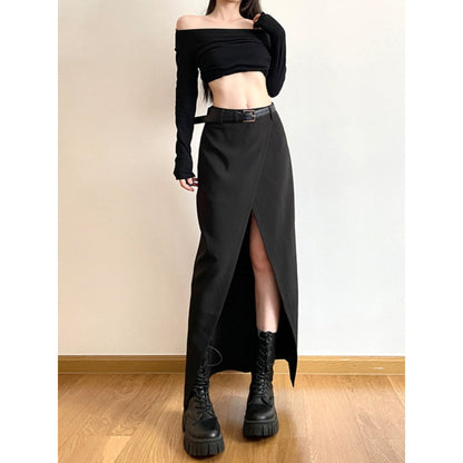 Front Slit Wrap Maxi Skirt