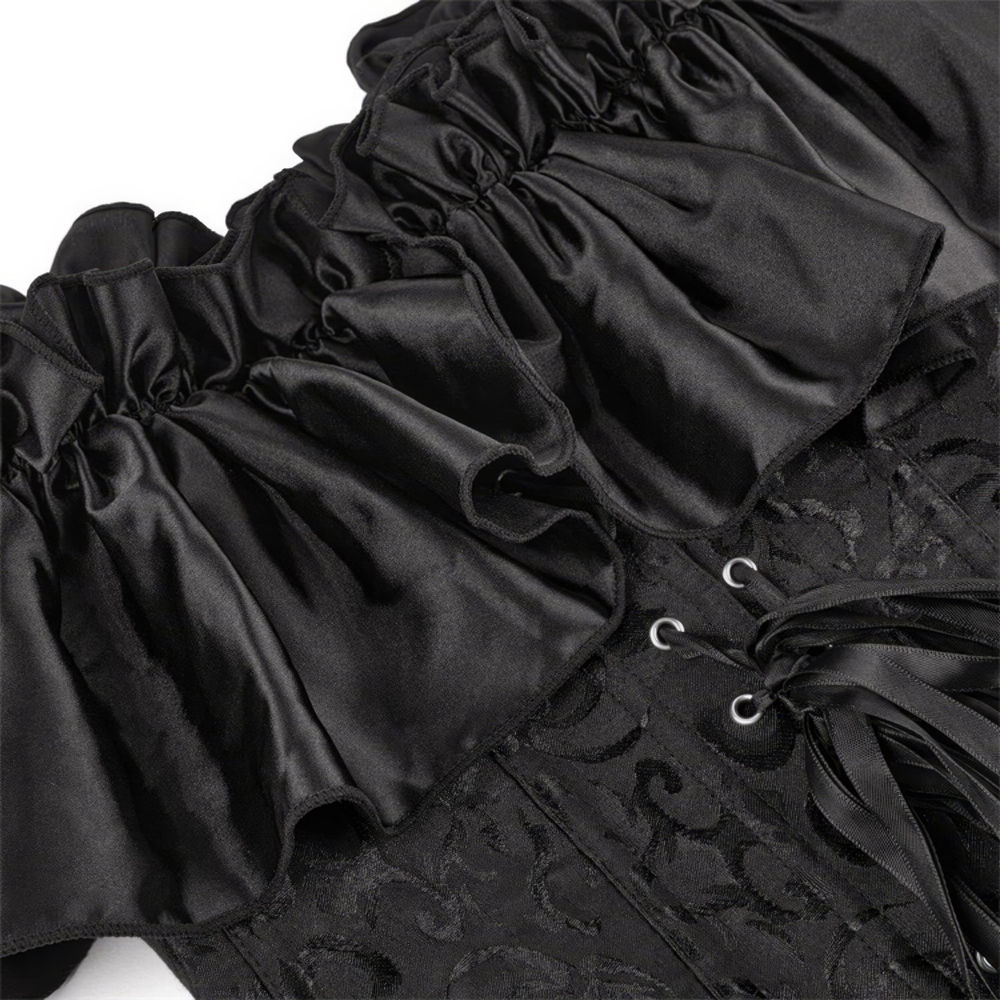 Ruffled Satin Off Shoulder Jacquard Corset