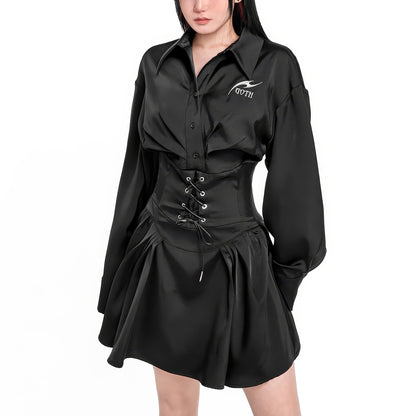 Satin Corset Pleated Shirt Dress