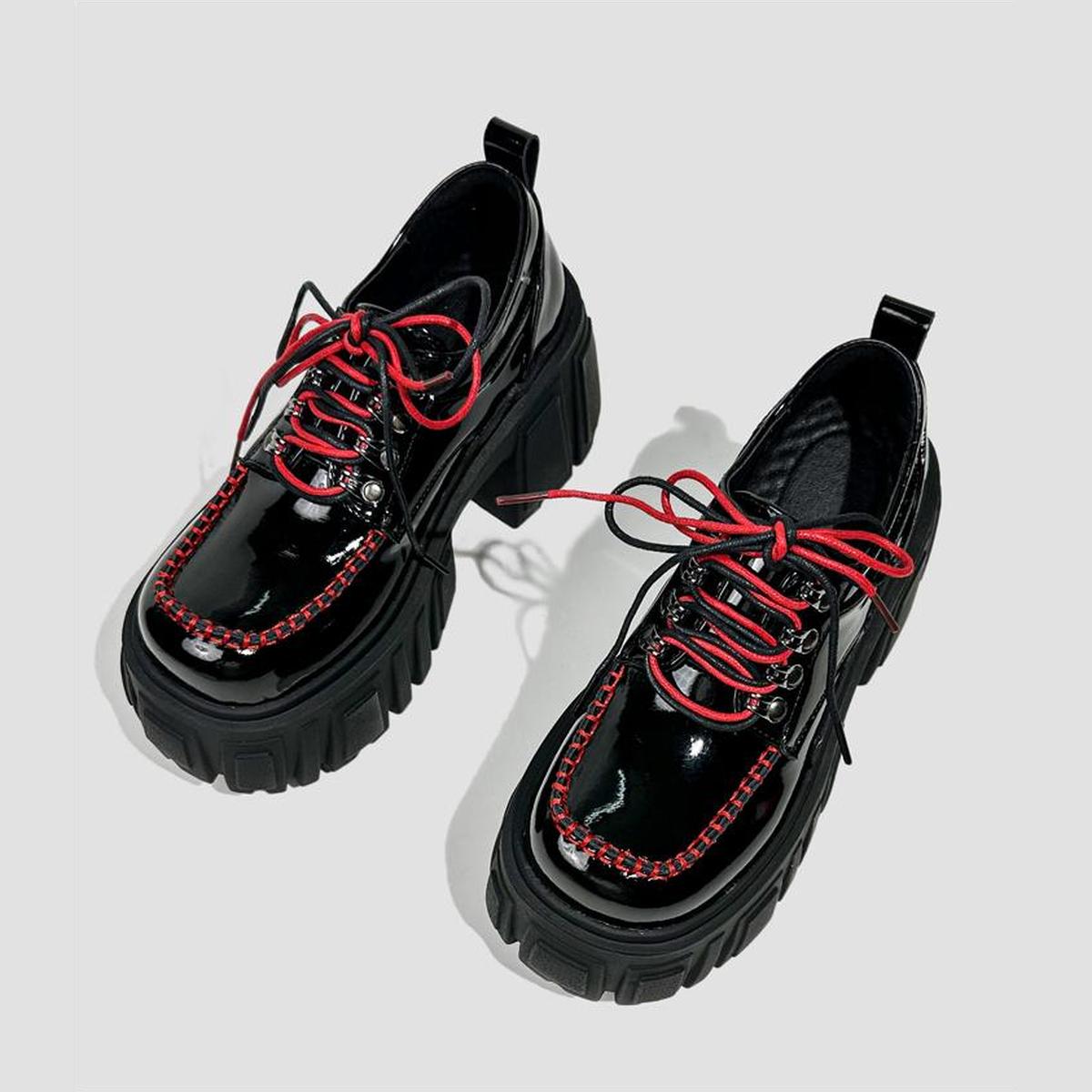 Black Patent Contrast Stitch Platform Shoes