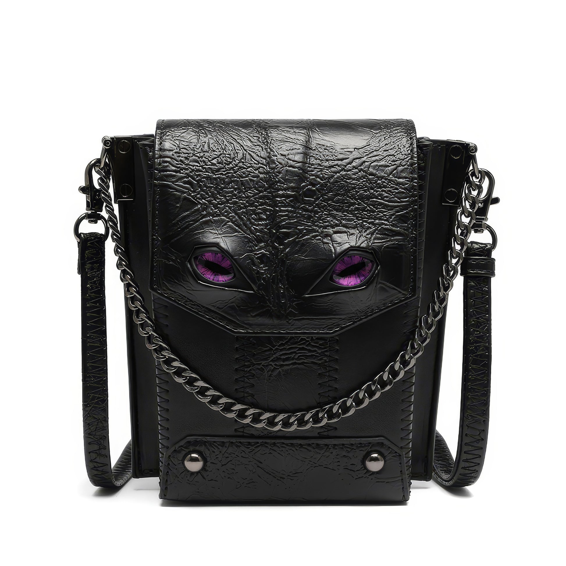 Black Textured Mini Crossbody with Eye Detail