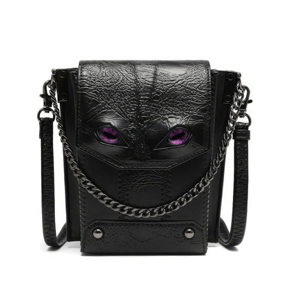 Black Textured Mini Crossbody with Eye Detail