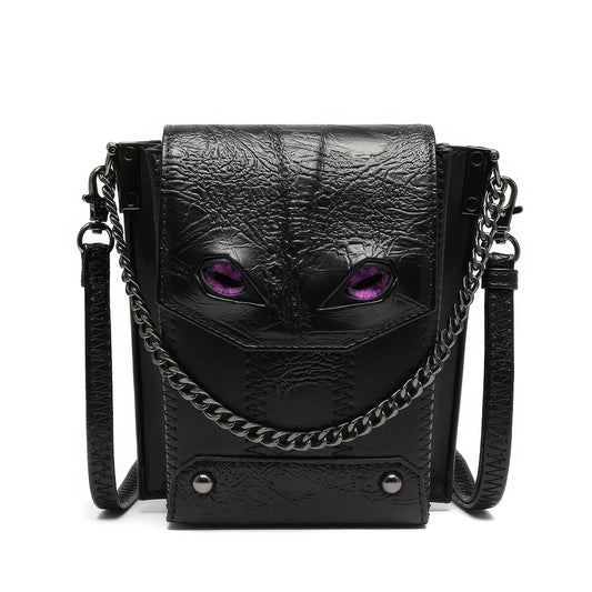 Black Textured Mini Crossbody with Eye Detail