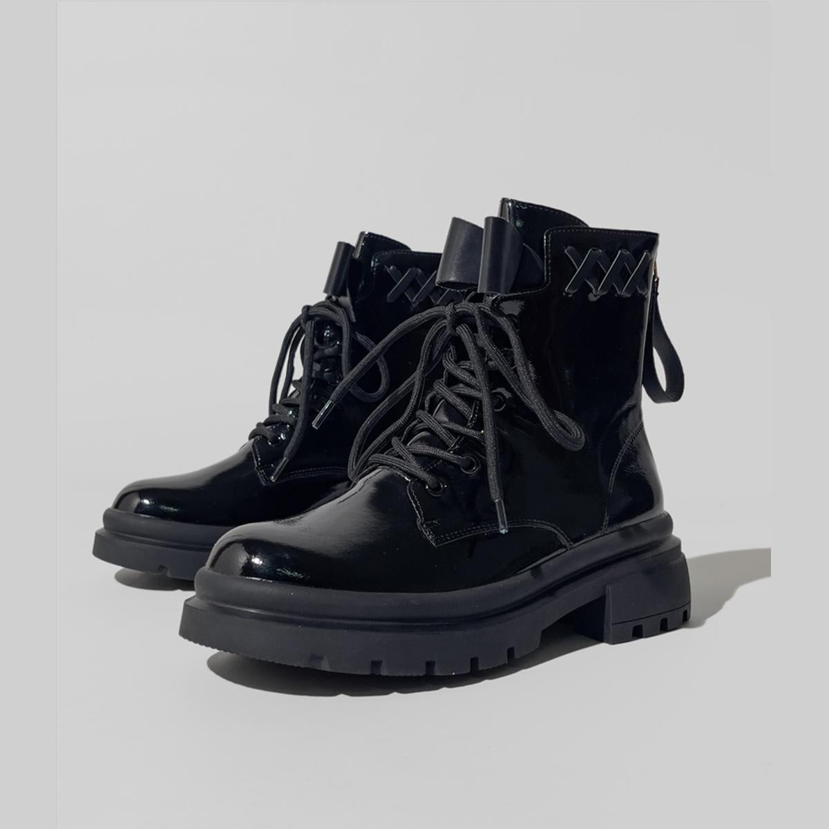 Black Patent Lace-Up Combat Boots