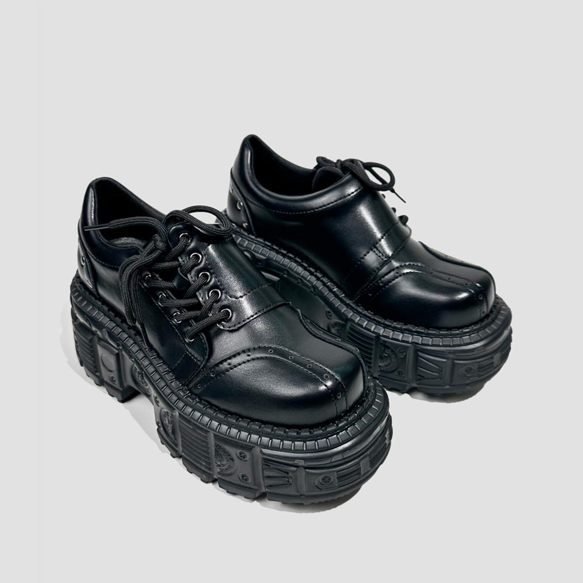 Black Chunky Industrial Platform Shoes