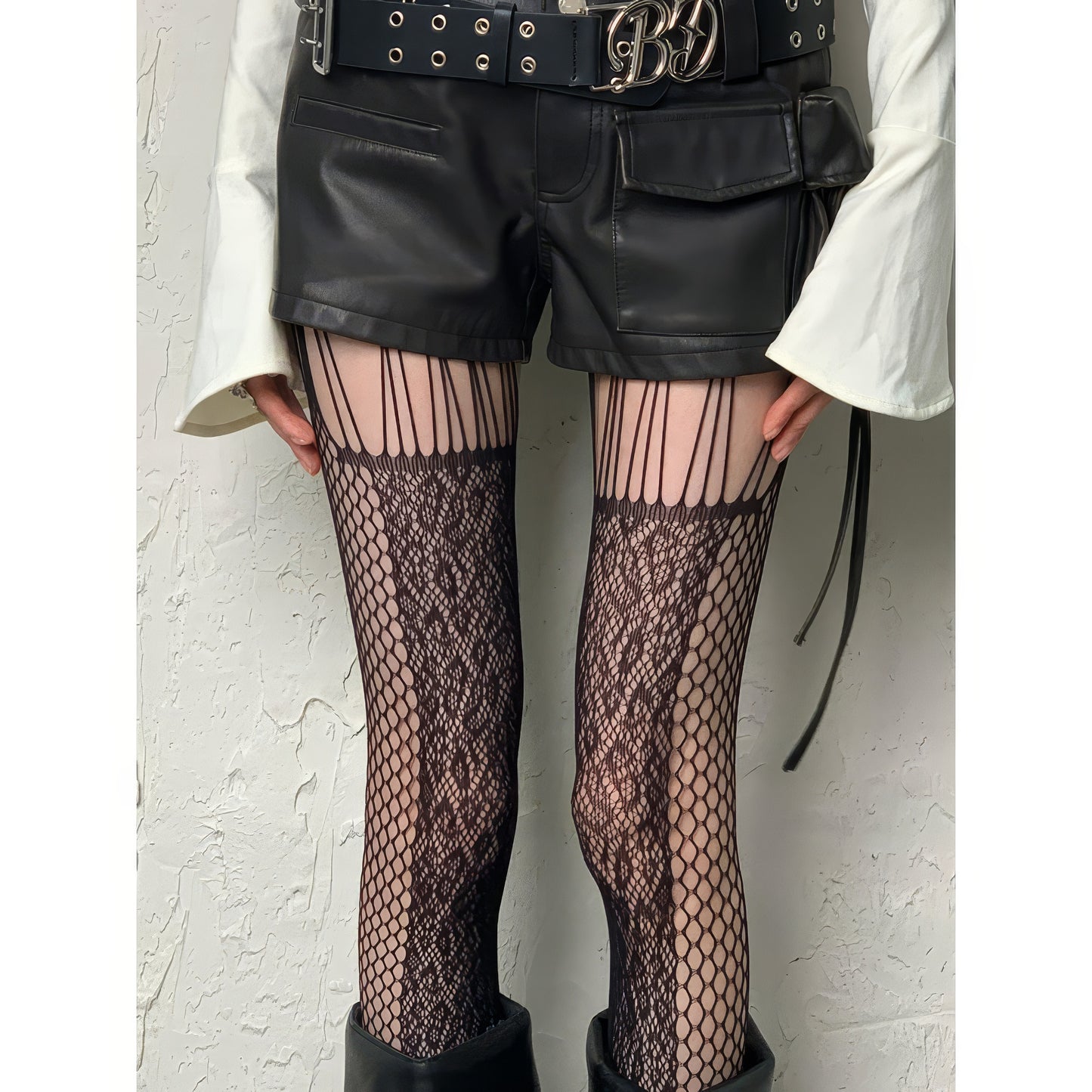 Striped Lace Mixed Mesh Tights