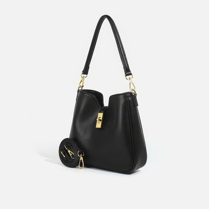 Gold Lock Minimal Faux Leather Shoulder Bag