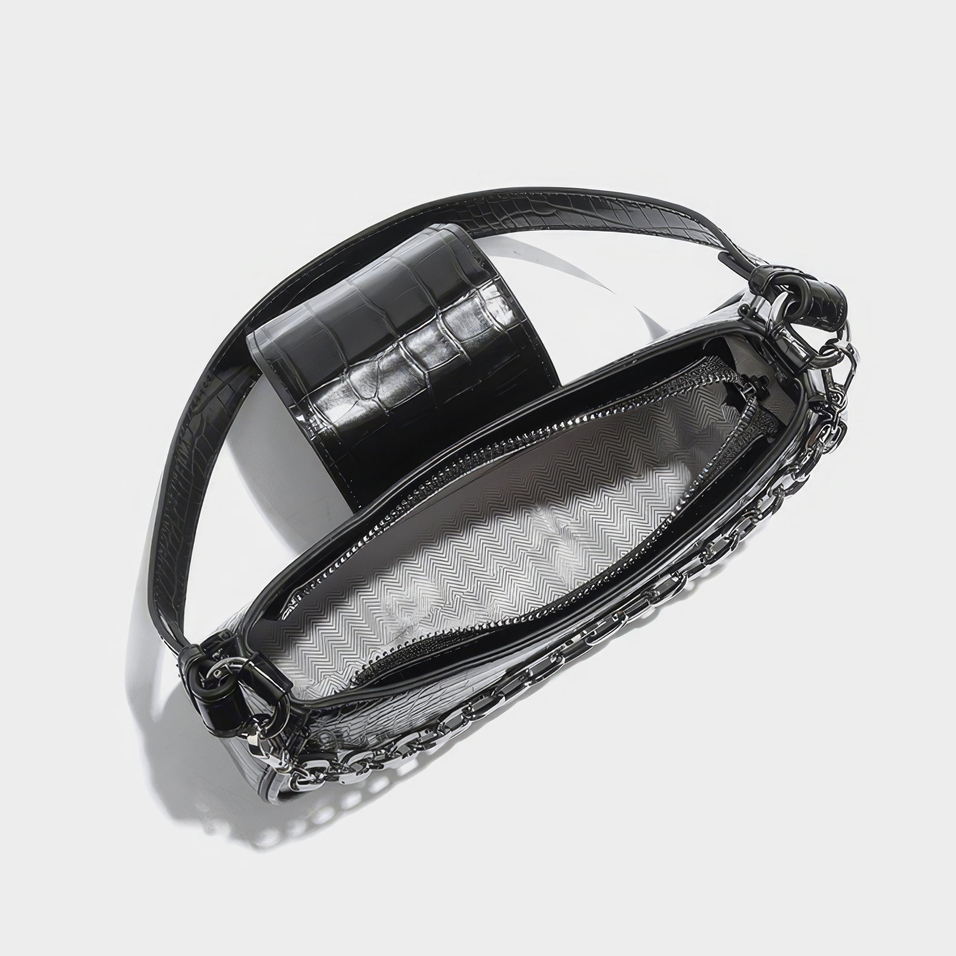 Heart Buckle Croc-Embossed Shoulder Bag