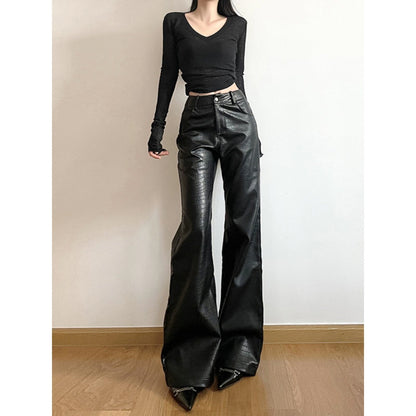 Croc-Embossed Faux Leather Pants