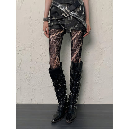 Cutout Floral Lace Mesh Tights