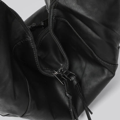 Faux Leather Crescent Zip Shoulder Bag