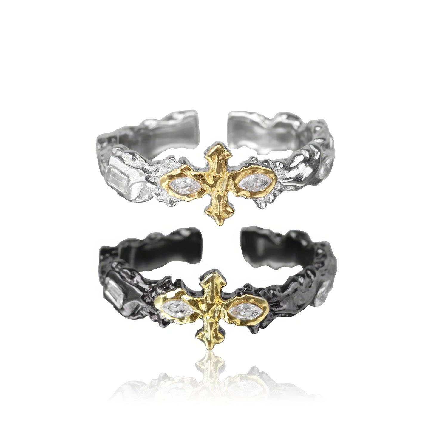 Gold Cross Textured Open Ring