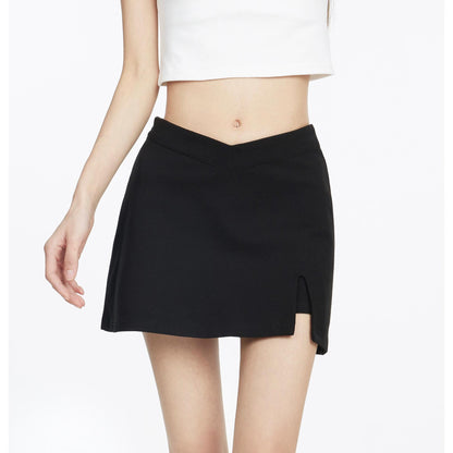 V-Waist Slit Hem Mini Skirt