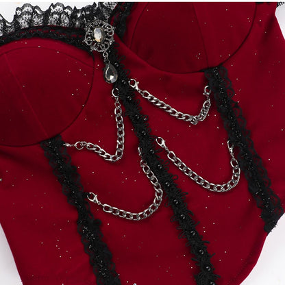 Velvet Lace-Up Chain Corset