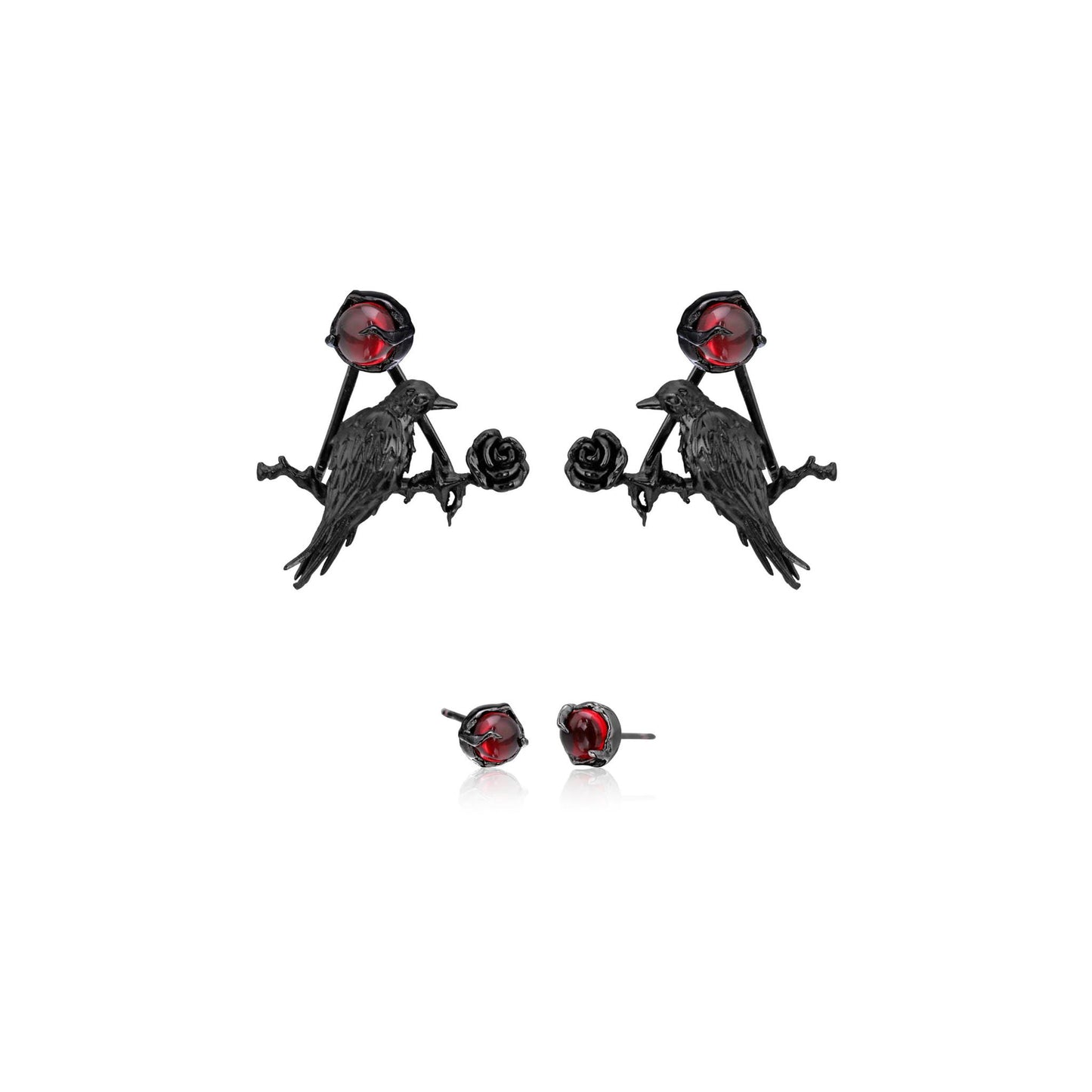 Red Gem Raven Rose Earrings
