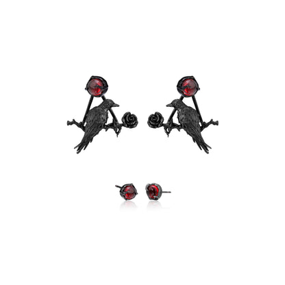 Red Gem Raven Rose Earrings