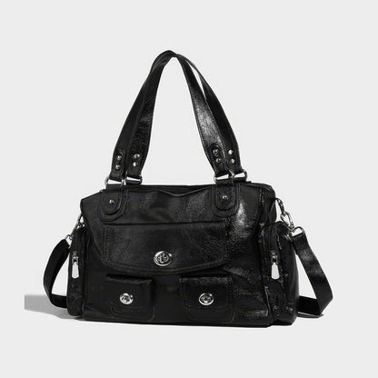 Glossy Pocket Flap Shoulder Bag