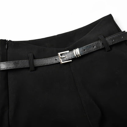 Slim Belted High Waist Black Shorts