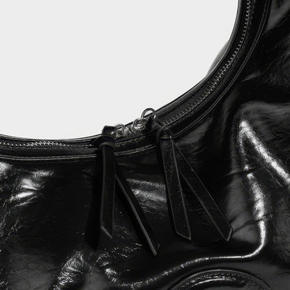 Ruched Glossy Crescent Shoulder Bag