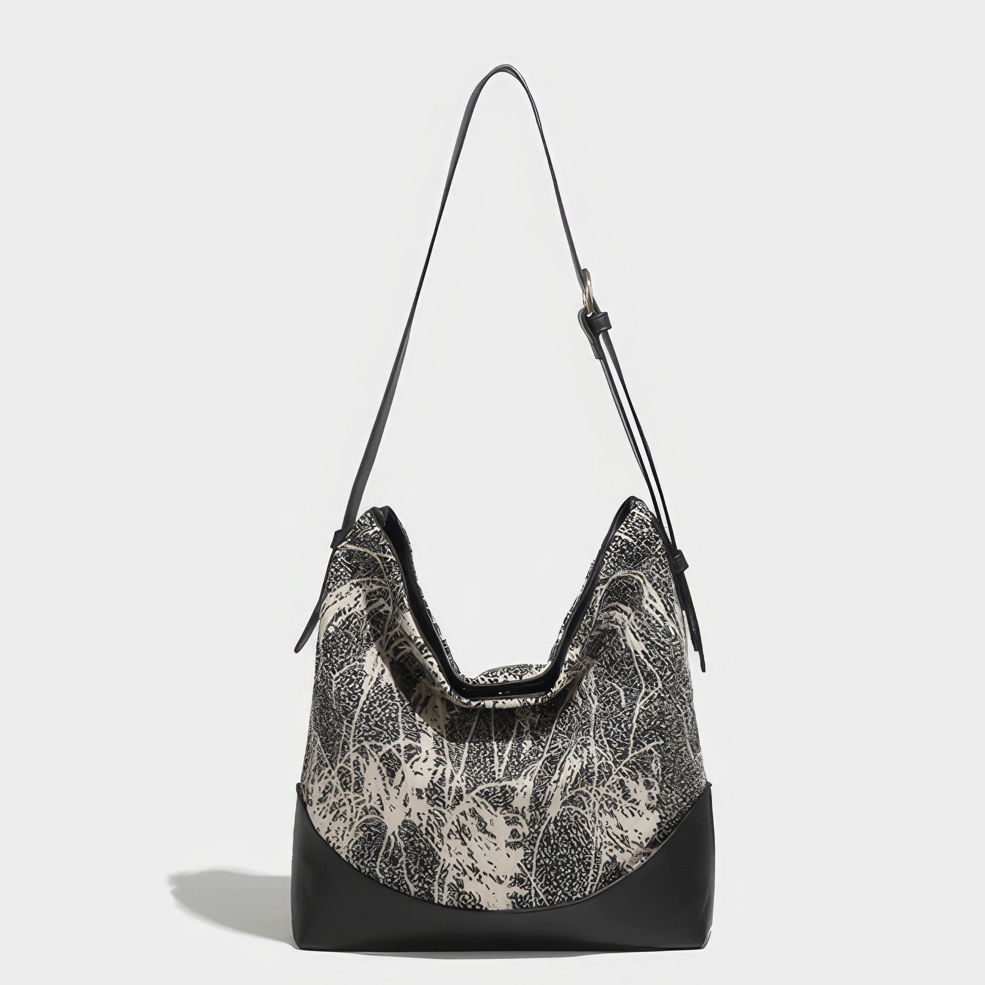 Monochrome Botanical Print Shoulder Bag