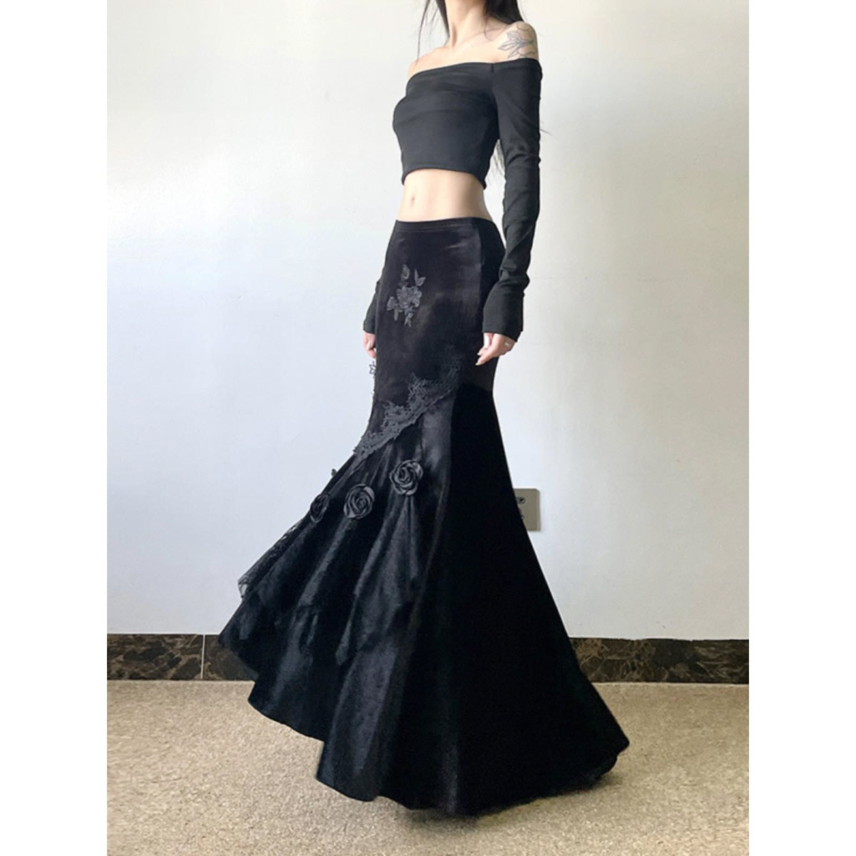 Velvet Rose Mermaid Maxi Skirt