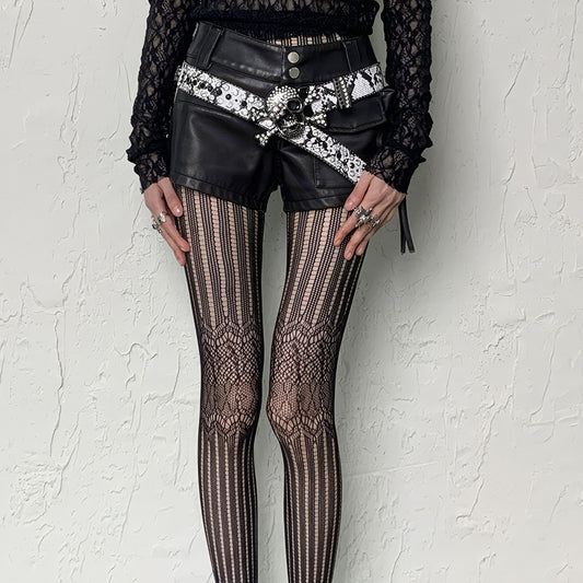 Vertical Lace Pattern Mesh Tights