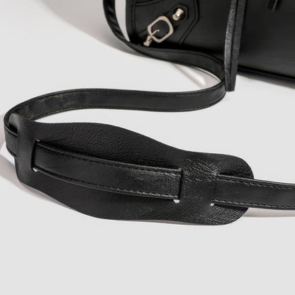 Textured Zip Accent Black Shoulder Bag