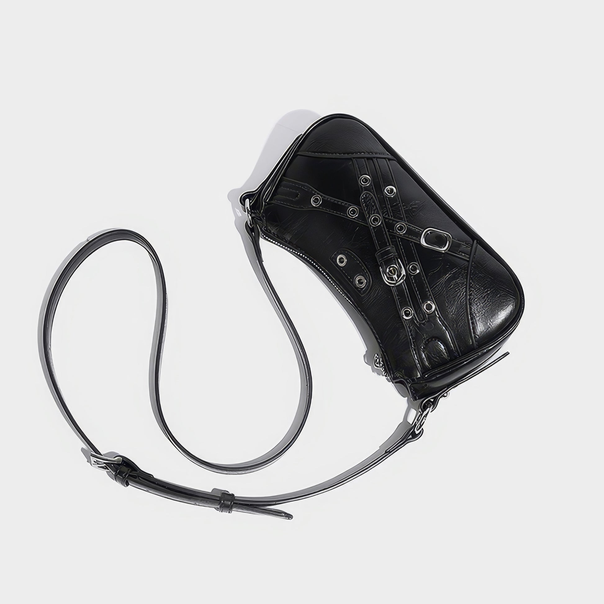 Buckle Strap Glossy Baguette Bag