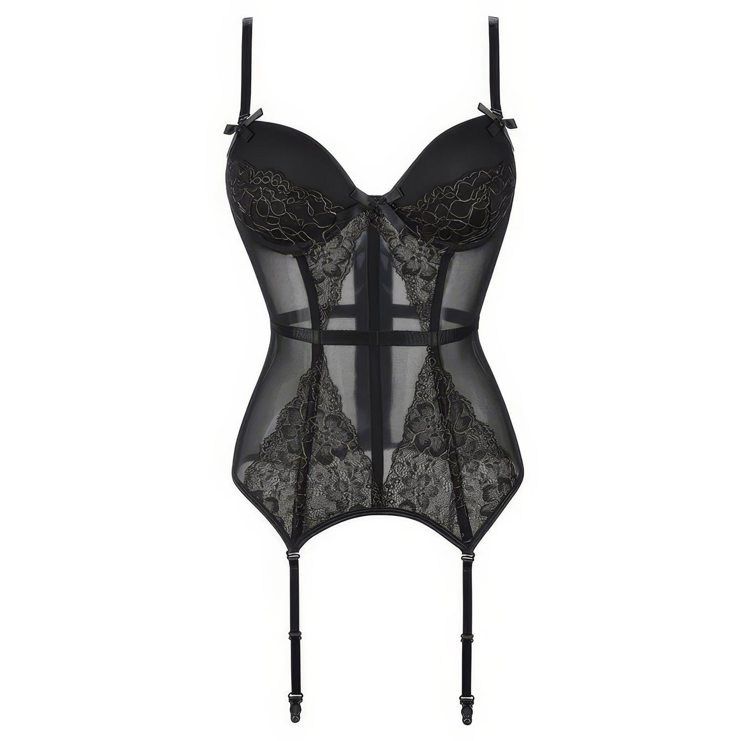 Sheer Lace Mesh Bustier Bodysuit