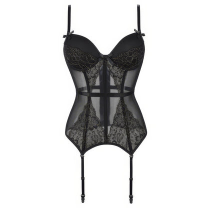 Sheer Lace Mesh Bustier Bodysuit