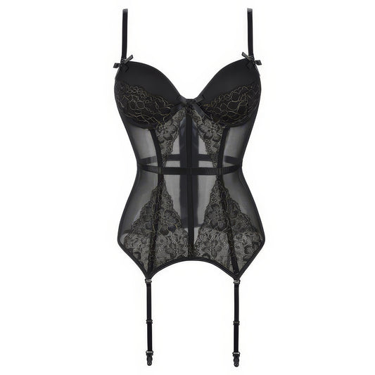 Sheer Lace Mesh Bustier Bodysuit
