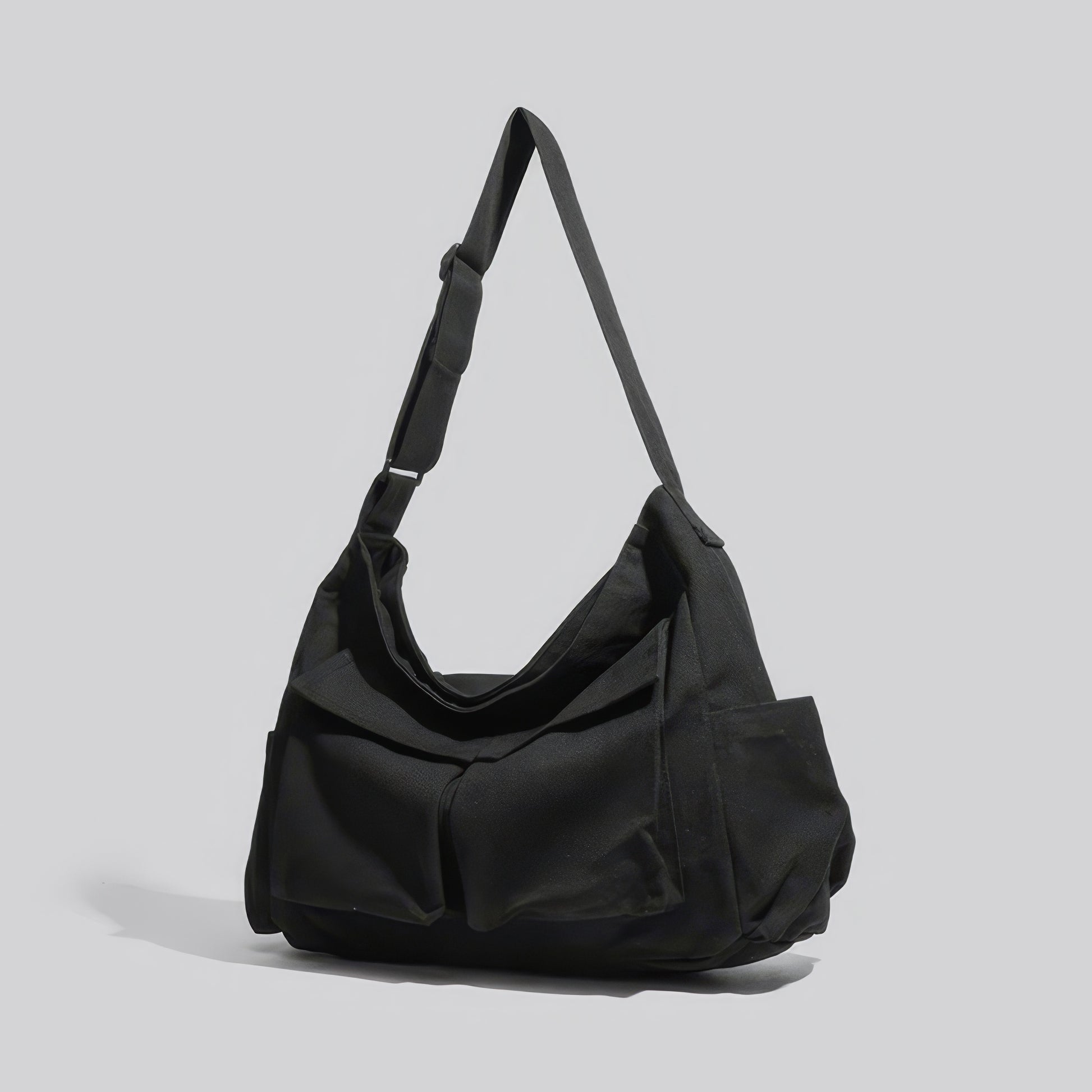 Black Canvas Multi-Pocket Shoulder Bag