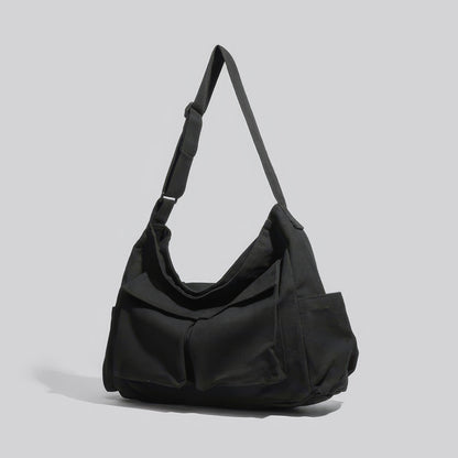 Black Canvas Multi-Pocket Shoulder Bag