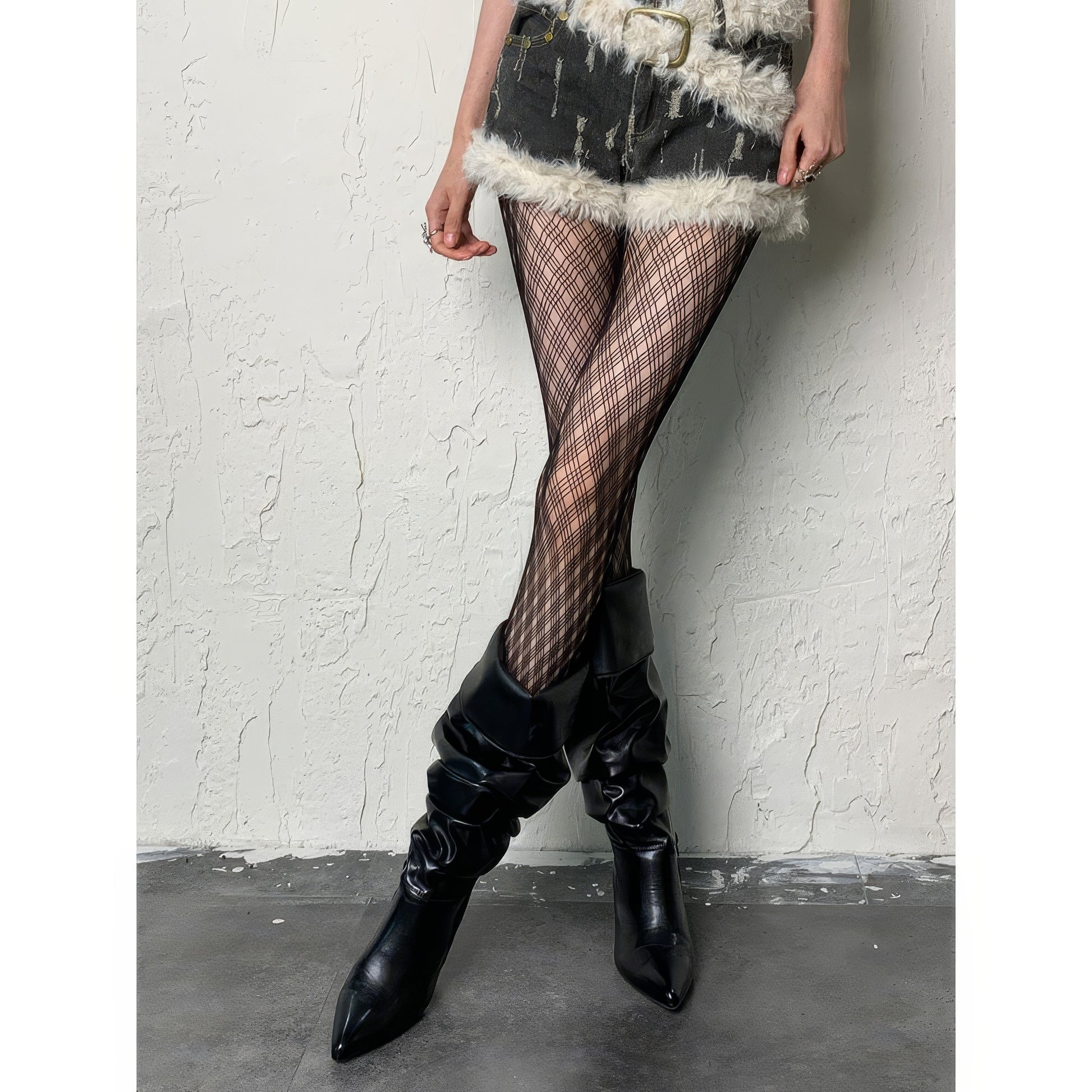 Crisscross Mesh Check Tights