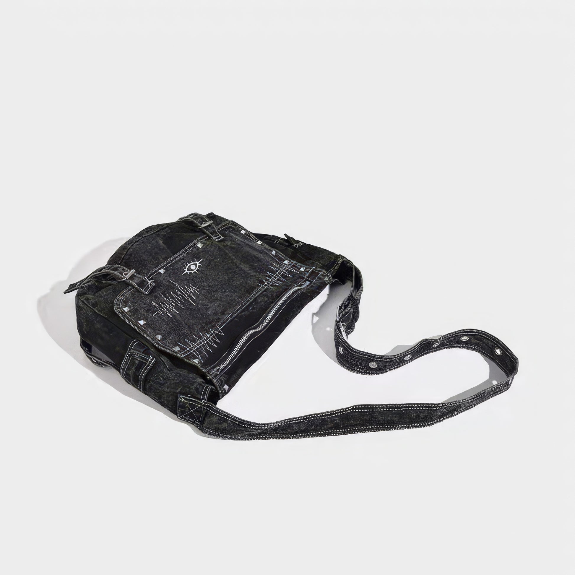 Washed Black Stitch Detail Shoulder Bag