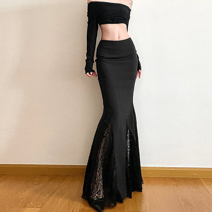 Lace Panel Mermaid Maxi Skirt