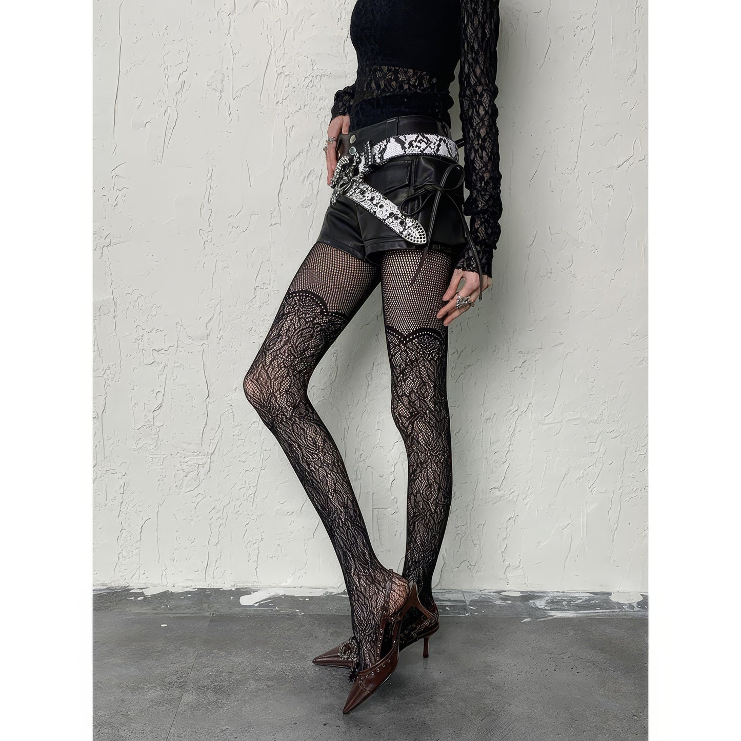 Baroque Lace Mixed Mesh Tights