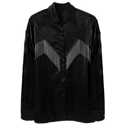 Shiny Fringe Detail Satin Shirt