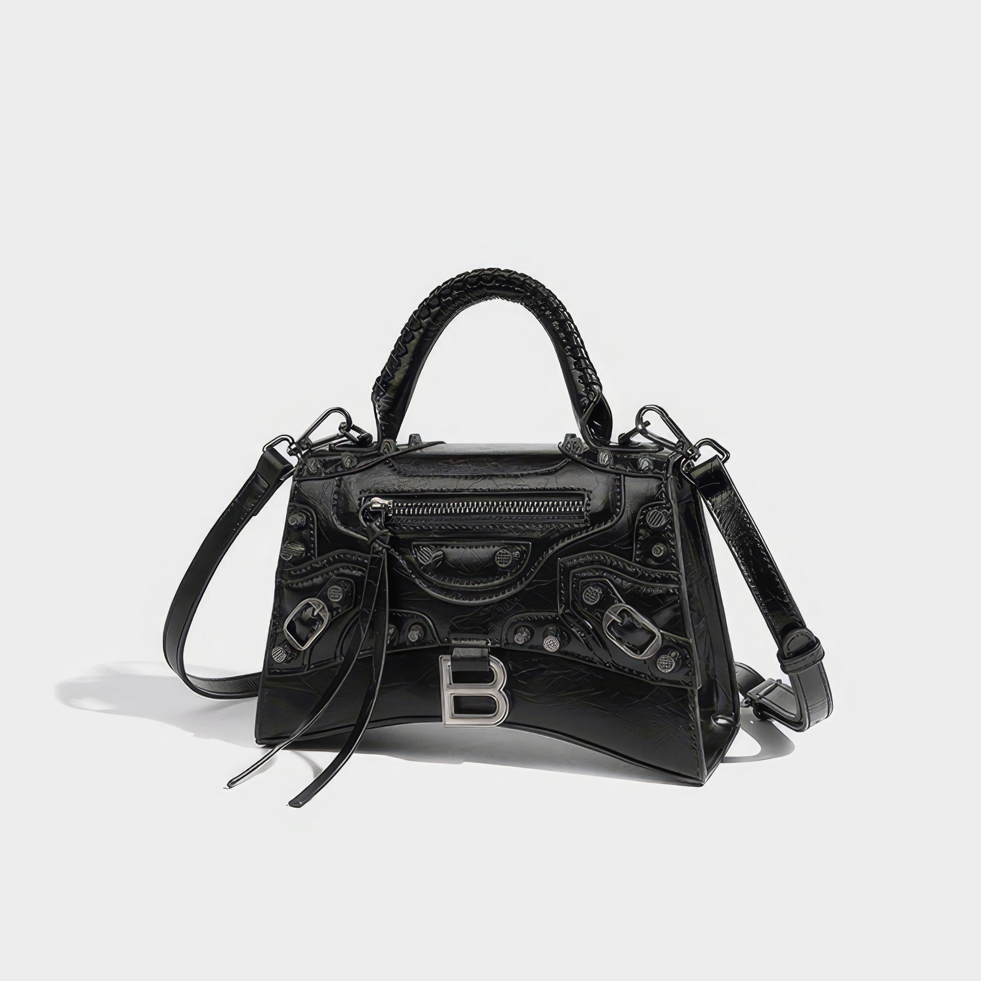 Textured Buckle Detail Mini Satchel Bag