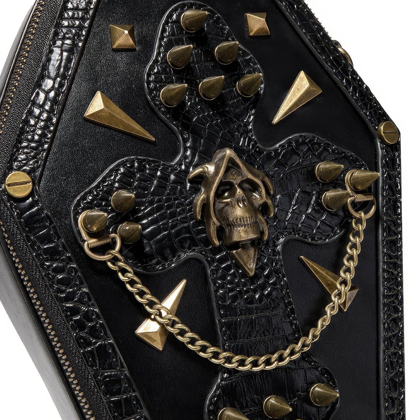 Embroidered Skull Stud Coffin Crossbody Bag