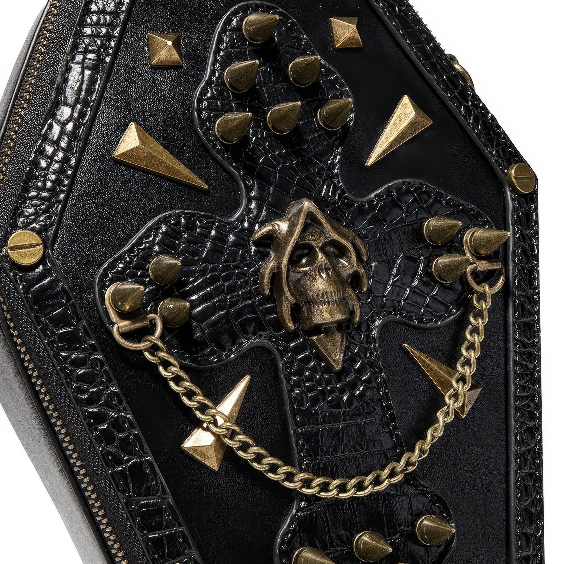 Embroidered Skull Stud Coffin Crossbody Bag
