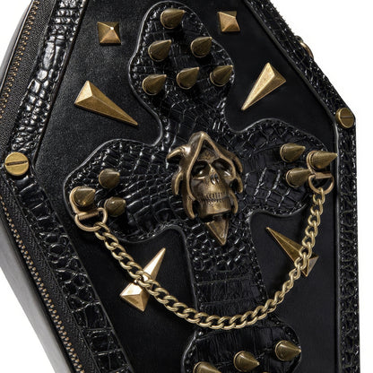 Embroidered Skull Stud Coffin Crossbody Bag