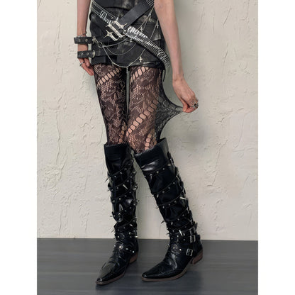 Cutout Floral Lace Mesh Tights