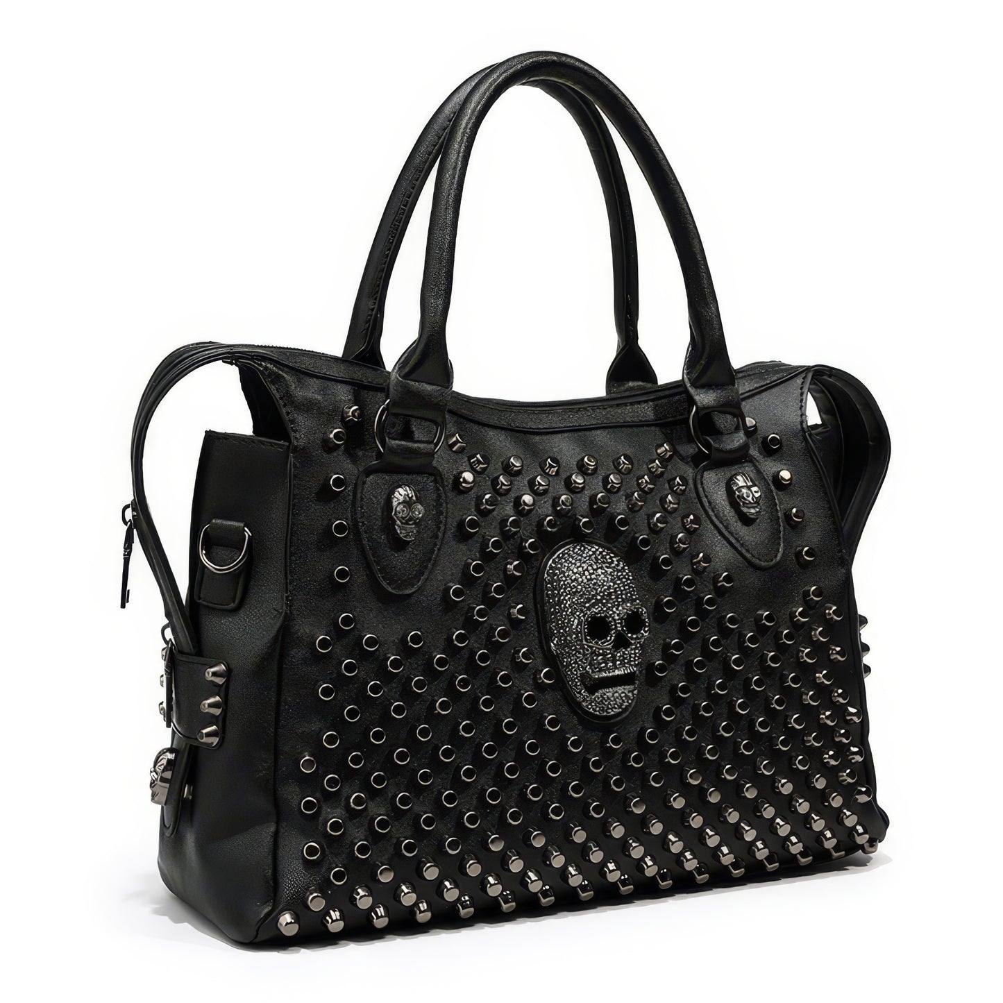 Skull Studded Faux Leather Shoulder Bag
